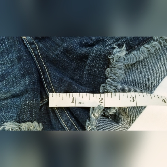 Frayed Hem Dark Wash Denim Shorts - Picture 7 of 8
